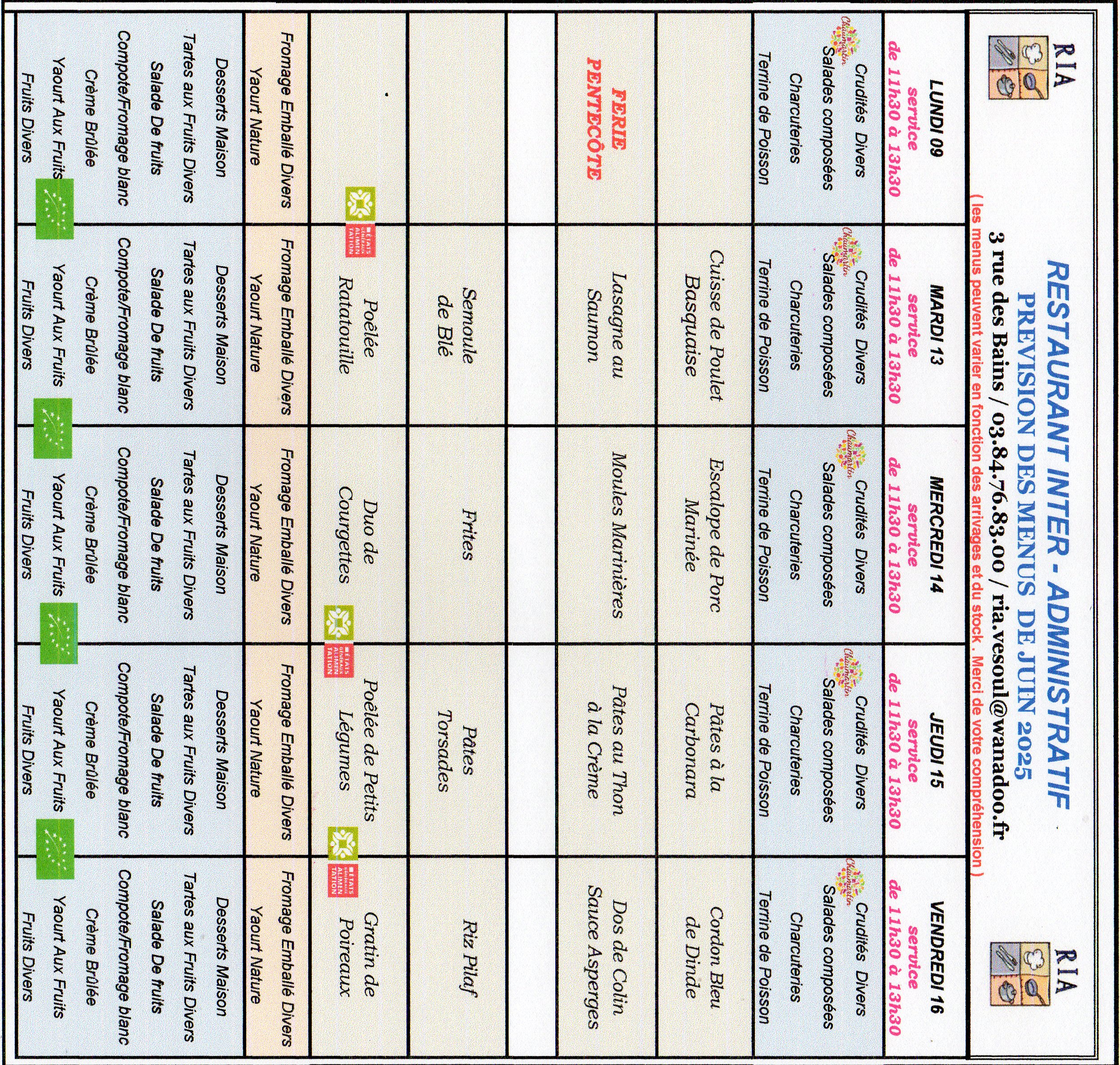 Menus Juin 2